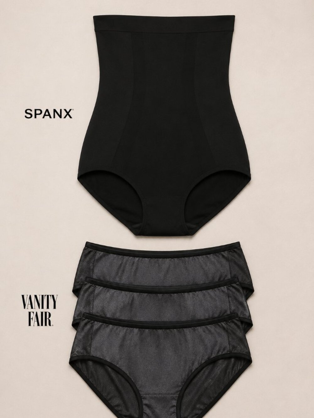 SPANX OnCore High-Waisted Brief + Vanity Fair Illumination 4pc Bundle Black XL 8